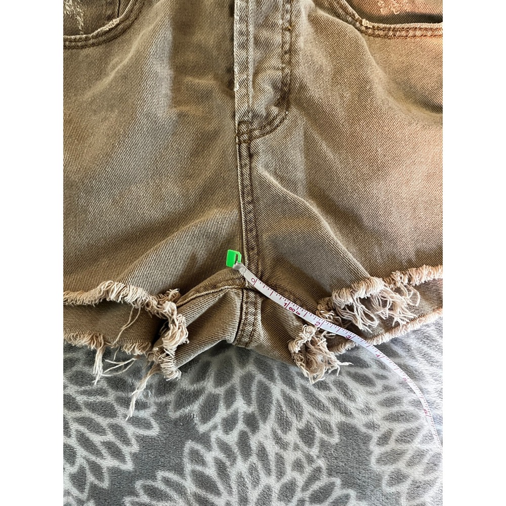 Tan Denim High Rise Shorts size 0 Cutoff Khaki Everyday Casual Boho Indie Earthy - Picture 5 of 7